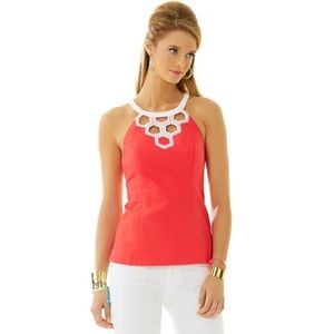 Lilly Pulitzer Red Halter Top with White Accents